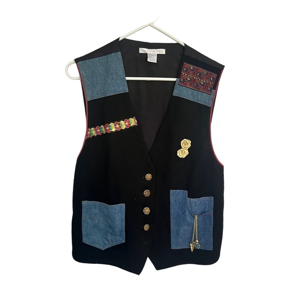 Vintage Patchwork Denim Vest | Boho 90s Eclectic Layer - Picture 1 of 3